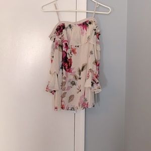 A over the shoulder floral shirt